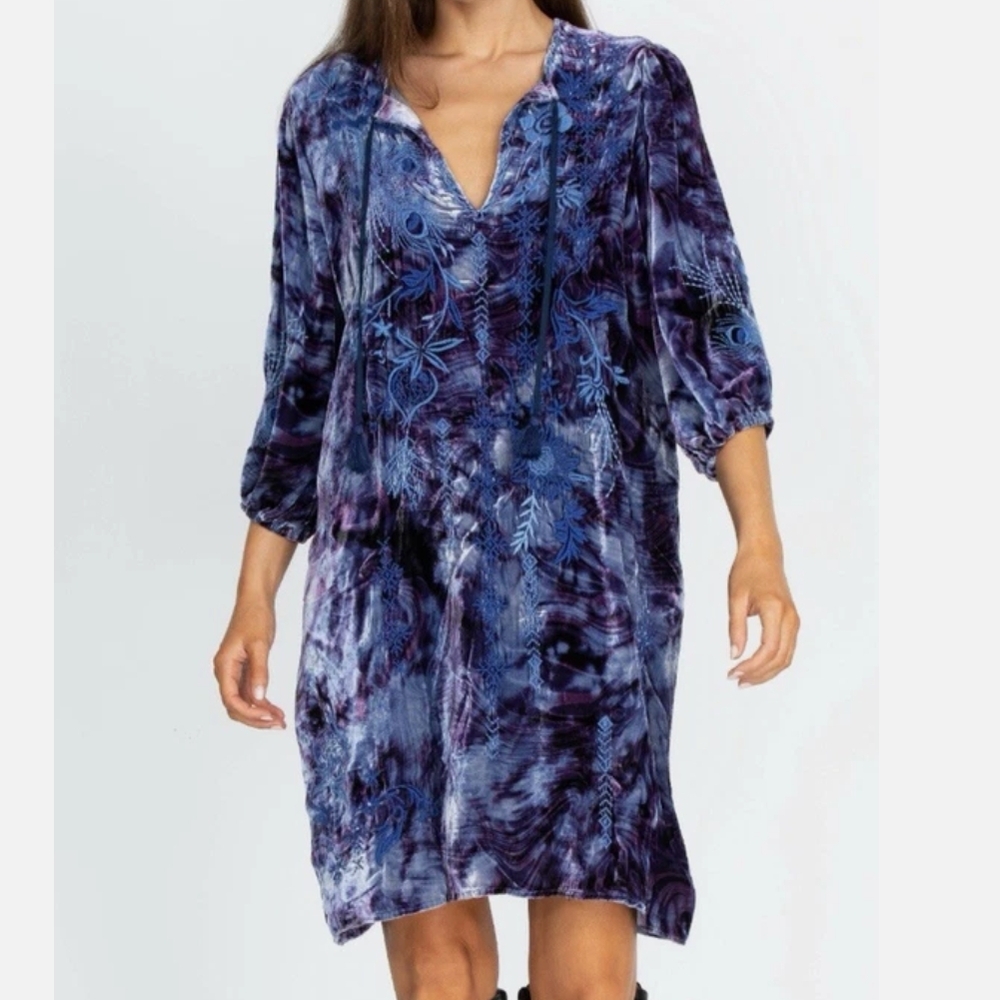 Johnny Was Velvet Peacock Dress
